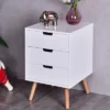 Costway White Side End Table Nightstand W/ 3 Drawers Mid-Century Accent Wood Furniture
