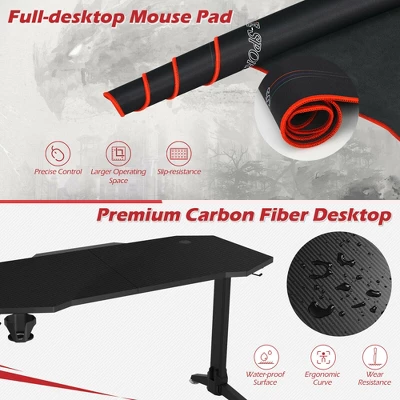 Costway 55'' Gaming Desk T-shaped Computer Desk W/ Full Mouse Pad & LED Lights - Image 6