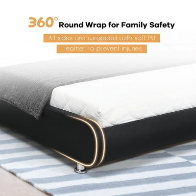 Costway Full Faux Leather Upholstered Platform Bed Adjustable Headboard Black - Image 7