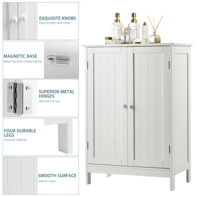Costway Bathroom Floor Storage Cabinet Double Door Kitchen Cupboard Shoe Cabinet White - Image 6