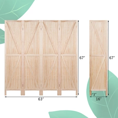 Costway 4Panels Folding Wooden Divider W/ V-shaped Design 5.6Ft Tall - Image 7
