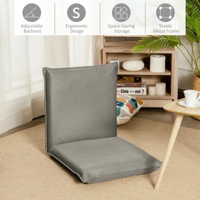 Costway Adjustable 6-Position Floor Chair Padded Folding Lazy Sofa Chair Grey - Image 4