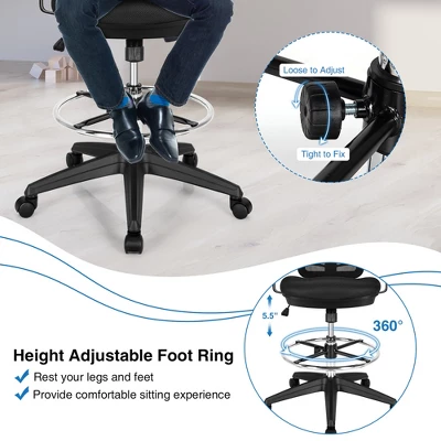 Costway Mesh Drafting Chair Office Chair W/Adjustable Armrests & Foot-Ring - Image 8