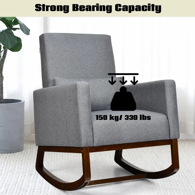 2-in-1 Fabric Upholstered Rocking Chair Nursery Armchair With Pillow Dark Grey - Image 7
