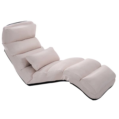 Costway Folding Lazy Sofa Chair Stylish Sofa Couch Beds Lounge Chair W/Pillow Beige New - Image 2