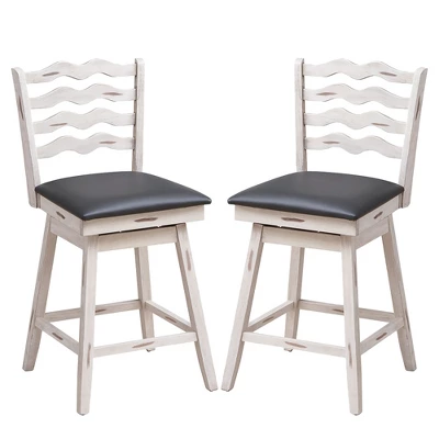 Costway Set Of 2 Swivel Bar Stools Bar Height Upholstered Faux Leather Dining Chairs - Image 10