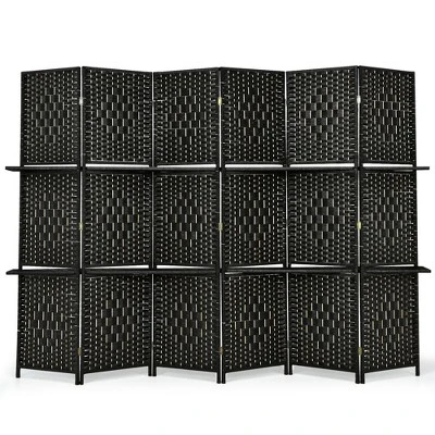 Costway 6 Panel Folding Room Divider 6Ft Weave Fiber Screen W/ 2 Display Shelves - Image 11