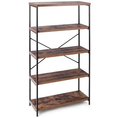 Costway 5-Tier Bookshelf, Industrial Etagere Bookcase, Rustic Display Shelf Organizer - Image 7