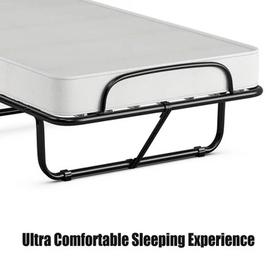 Costway Rollaway Folding Metal Bed Memory Foam Mattress Cot Guest Made In Italy - Image 3