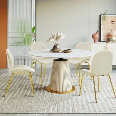 Costway 4PCS Velvet Dining Chair Accent Leisure Chair Armless Side Chair - Image 3