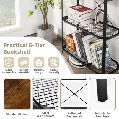 Costway 5 Tier Bookshelf Standing Storage Shelf Unit For Kitchen Living Room Office - Image 8