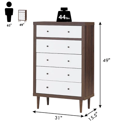 Costway 5 Drawer Dresser Wood Chest Of Drawers Storage Freestanding Cabinet Organizer