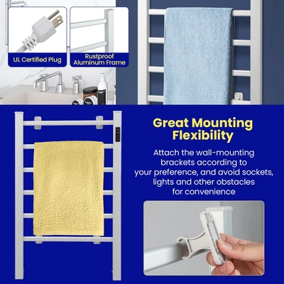 Costway Freestanding Wall Mounted Towel Warmer 6-Bar Aluminum Heated Towel Rack W/ Timer - Image 5