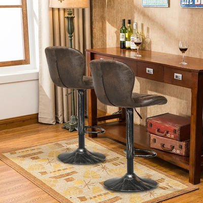Costway Set Of 4 Adjustable Retro Swivel Bar Stools W/ Backrest & Footrest Brown - Image 2