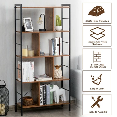 Costway 4-Tier Bookcase Industrial Bookshelf Floor Standing Storage Rack - Image 3