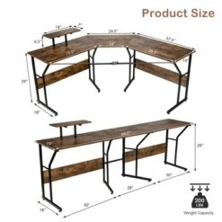 Costway 88.5'' L Shaped Reversible Computer Desk 2 Person Long Table Monitor Stand