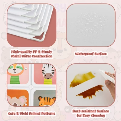 Costway 12-Cube Kids Wardrobe Baby Dresser Bedroom Armoire Clothes Hanging Closet With Door - Image 6