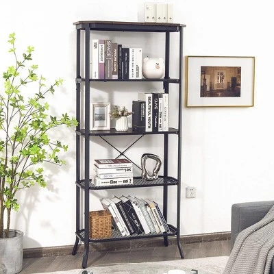 Costway 5 Tier Bookshelf Standing Storage Shelf Unit For Kitchen Living Room Office - Image 2