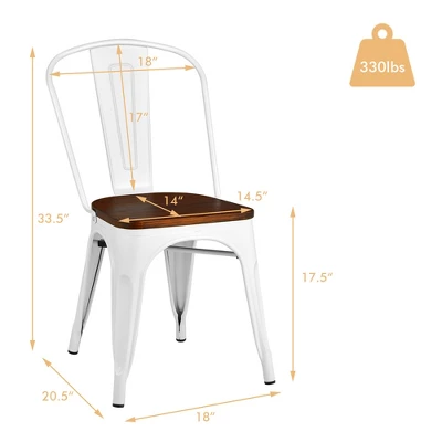 Costway Set Of 4 Tolix Style Metal Dining Side Chair Wood Seat Stackable Cafe Bistro - Image 3