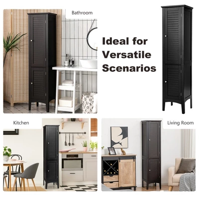 Costway Freestanding Bathroom Storage Cabinet Linen Tower Kitchen Living Room GreyBlackBrownWhite - Image 6