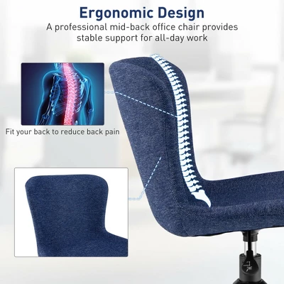 Costway Mid Back Armless Office Chair Adjustable Swivel Linen Task Chair - Image 6