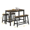 Costway 4 Pcs Solid Wood Counter Height Table Set W/ Height Bench & Two Saddle Stools