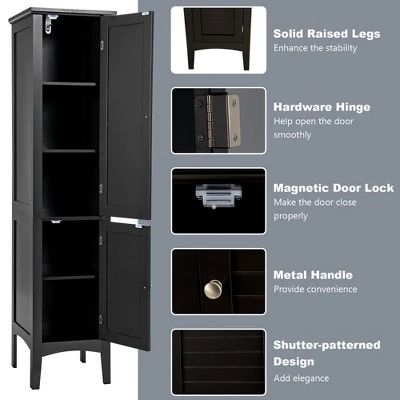 Costway Freestanding Bathroom Storage Cabinet Linen Tower Kitchen Living Room GreyBlackBrownWhite - Image 4