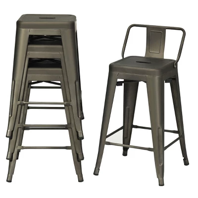 Costway Set Of 4 Low Back Metal Counter Stool 24'' Seat Height Industrial Bar Stools GunBlack - Image 9
