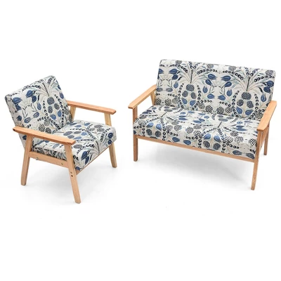 Costway Modern Living Room Sofa Set W/ Loveseat Sofa Couch & Accent Armchair - Image 5