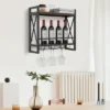 Costway Wall Mounted Wine Rack Industrial 2-Tier Wood Shelf With 3 Stem Glass Holders