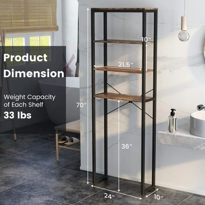 Costway 4-Tier Over The Toilet Storage Rack Freestanding Bathroom Organizer Rustic Brown - Image 2
