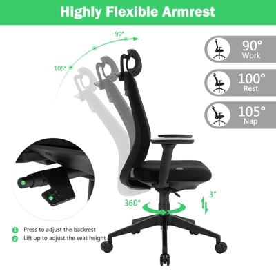 Costway High Back Mesh Office Chair Swivel Reclining Task Chair W/Clothes Hanger - Image 7