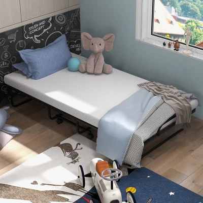 Costway Heavy Duty Foldable Bed Metal Guest Bed Daybed W/ 4 Inch Mattress Memory Foam - Image 3