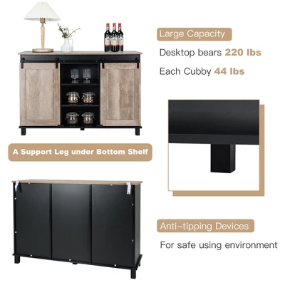 Costway Kitchen Buffet Storage Cabinet Sideboard W/ Sliding Barn Doors Adjustable Shelf - Image 2