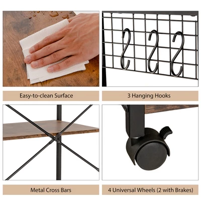 Costway 4-Tier Rolling Bakers Rack Industrial Utility Microwave Oven Stand Cart W/ Hooks - Image 4