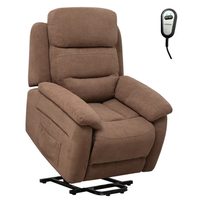 Costway Power Lift Recliner Chair Sofa For Elderly W/ Side Pocket & Remote Control GreyBrown - Image 10