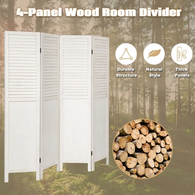 Costway 4 Panel Folding Privacy Room Divider Screen Home Furniture 5.6 Ft Tall White - Image 8