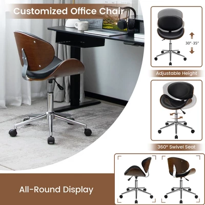 Costway Adjustable Leather Office Chair Swivel Bentwood Desk Chair W/Curved Seat - Image 5