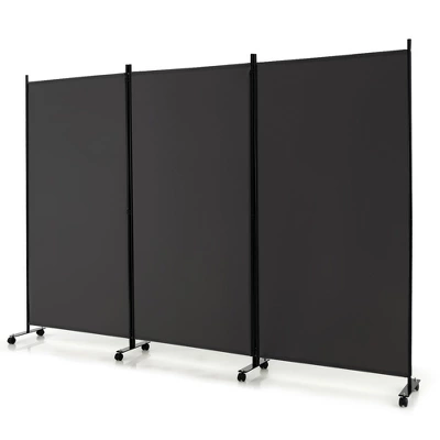 Costway 3-Panel Folding Room Divider 6Ft Rolling Privacy Screen WithLockable Wheels Black/Brown/Grey/White - Image 11