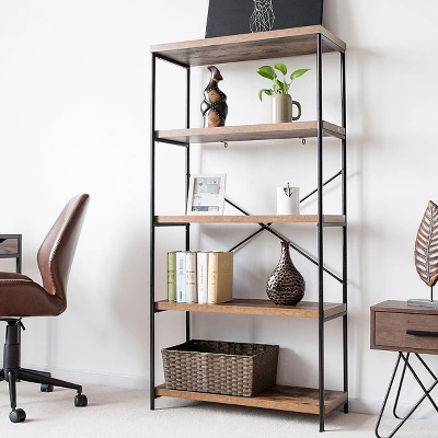 Costway 5-Tier Bookshelf, Industrial Etagere Bookcase, Rustic Display Shelf Organizer - Image 4