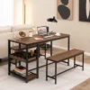 Costway 3 PCS Dining Table Set For 4 Kitchen Dining Room Table & 2 Benches W/ Rack