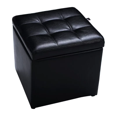 Costway 16''Cube Ottoman Pouffe Storage Box Lounge Seat Footstools With Hinge Top Black - Image 7