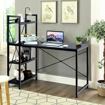 Costway 47.5" Computer Desk Writing Desk Study Table Workstation With 4-Tier Shelves Black - Image 4
