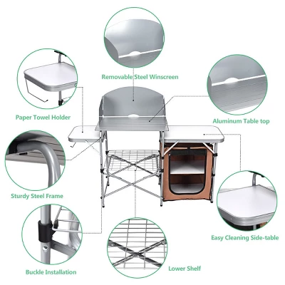 Costway Foldable Camping Table Outdoor BBQ Portable Grilling Stand W/Windscreen Bag - Image 5