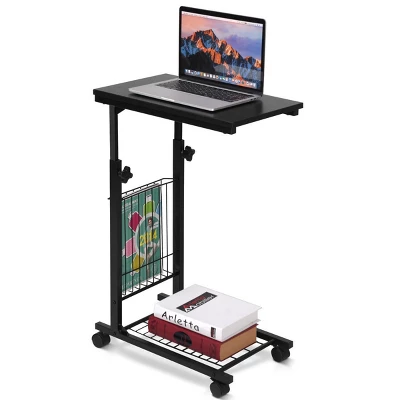 Costway Height Adjustable Sofa Side Table Snack End Slide Under Table Rolling Casters - Image 8