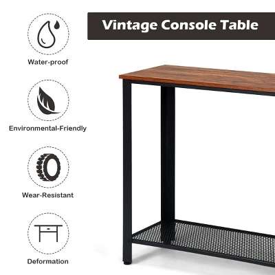 Costway Console Sofa Table W/ Storage Shelf Metal Frame Wood Look Entryway Table SilverBlack - Image 5