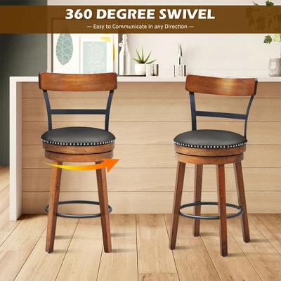 Costway Set Of 2/4 BarStool 25.5'' Swivel Counter Height Dining Chair With Rubber Wood Legs - Image 6
