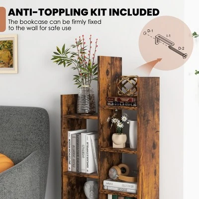 Costway Industrial Bookshelf Rustic Wooden Shelf Organizer With Non-woven Fabric Drawer - Image 6