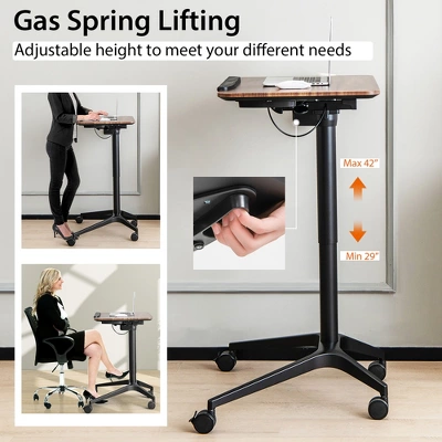 Costway Pneumatic Standing Desk Tilting Adjustable Laptop Cart Mobile Podium Cup Holder - Image 5