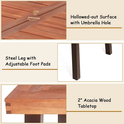 Costway Rectangular Acacia Wood Dining Table Rustic Furniture Indoor &Outdoor - Image 5